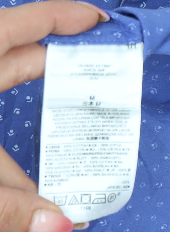 GAP Men's Blue Geometric Long Sleeve Cotton Button-Up Shirt M