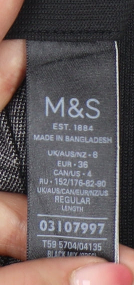 Marks and Spencer Women's Black Houndstooth Wide-Leg Trousers Size 8