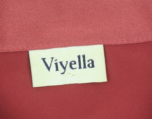 Viyella Women’s Red Satin Polyester Button-Up Shirt UK 14