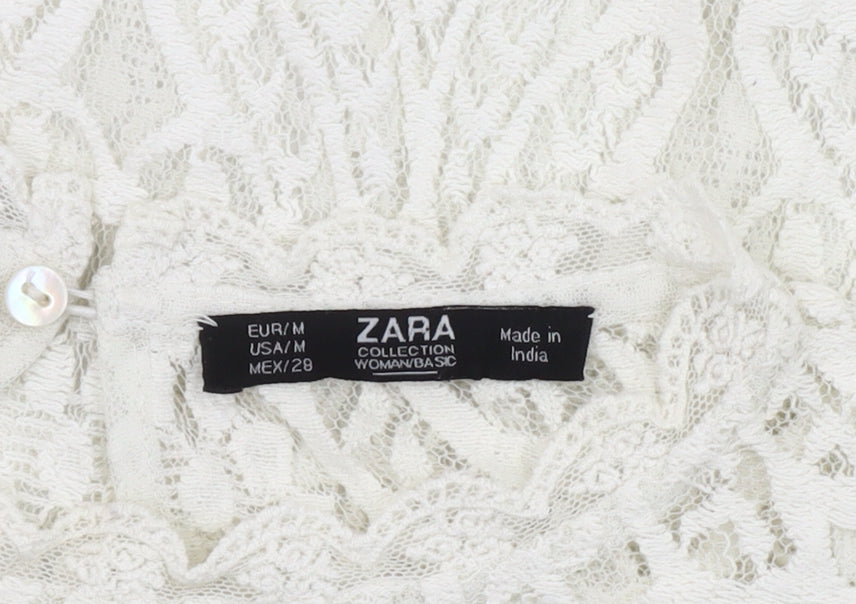 Zara Women Ivory Lace Blouse Medium Long Sleeve Crew Neck