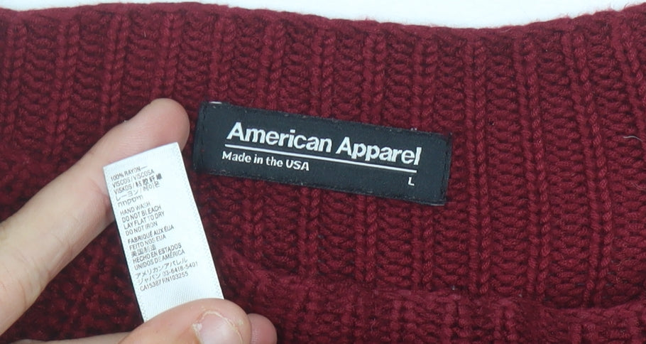American Apparel Women’s Red Chunky Knit Mock Neck Pullover Jumper Size L