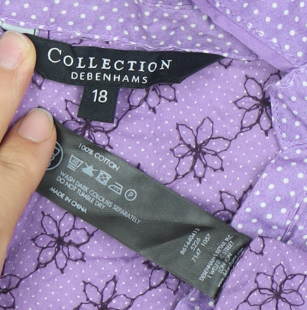 Debenhams Women’s Purple Floral Button-Up Blouse Size 18 Cotton