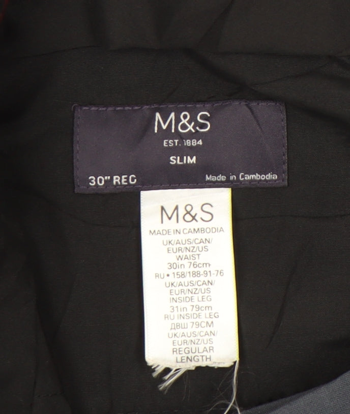 Marks & Spencer Men’s Blue Slim Fit Wool Blend Dress Trousers 30W 31L