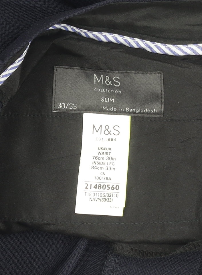Marks & Spencer Men’s Navy Slim Fit Dress Trousers 30x33