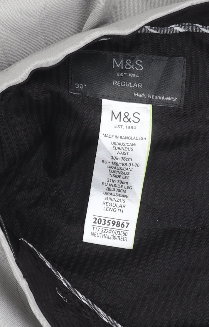 Marks & Spencer Men's Grey 30in Dress Pants Regular Fit