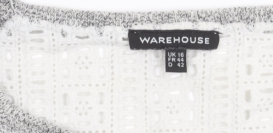 Warehouse Women’s Grey Cotton Blend Long Sleeve Tunic Blouse UK 16