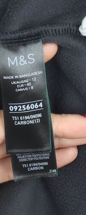 Marks & Spencer Womens Black Grey Fleece Sweatshirt Size 12 1/2 Zip