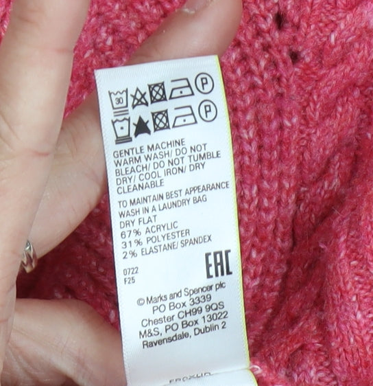 Marks & Spencer Women’s Pink Cable-Knit High Neck Pullover Jumper M