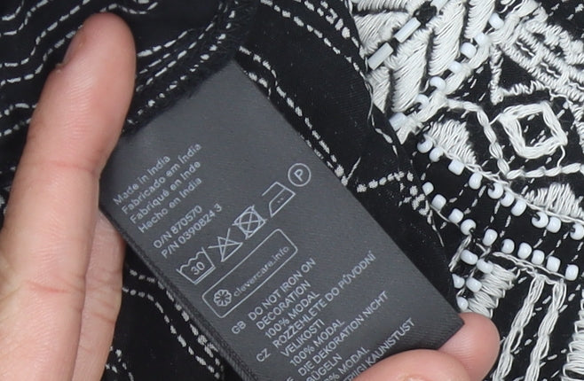 H&M Women’s Black Geometric Embroidered Shift Dress Size 8
