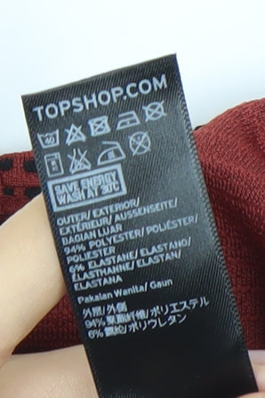 Topshop Women Red Bodycon Knee Length Dress UK 8 Short Sleeve Geometric