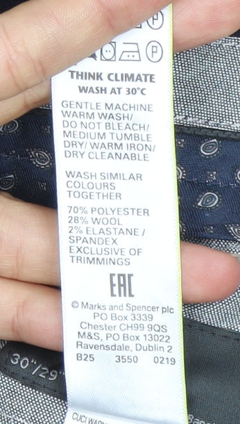 Marks & Spencer Mens Blue Slim Fit Dress Pants 30x29 Wool Blend