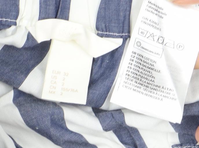 H&M Women’s Blue Striped Off Shoulder Cotton Blouse Size 6