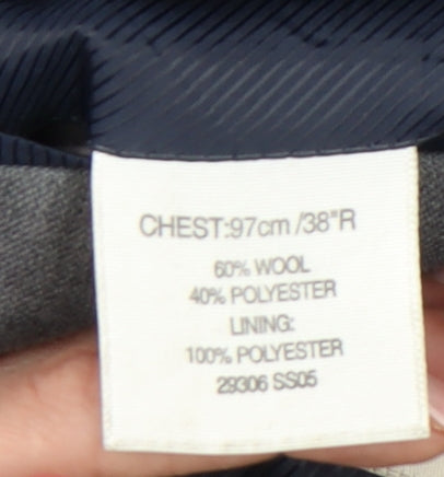 Greenwoods Men's Grey Wool Blend Blazer 38R Two-Button Classic Jacket