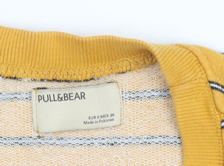 Pull&Bear Womens Yellow Striped Cotton Pullover Jumper Size 8