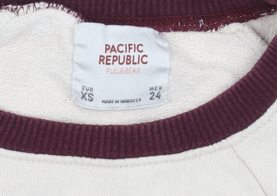 Pull&Bear Womens Beige XS Colourblock Crew Neck Pullover Sweatshirt