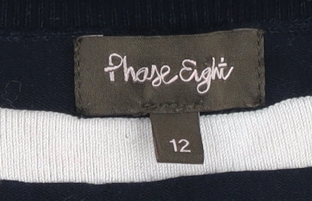 Phase Eight Women’s Blue Striped Shift Dress Size 12 V-Neck Cotton Blend
