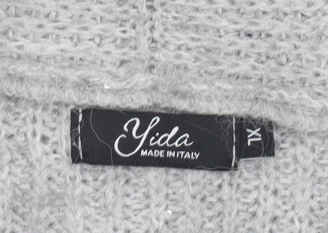 Yida Women’s Grey XL Chunky Knit Open Cardigan with Pockets
