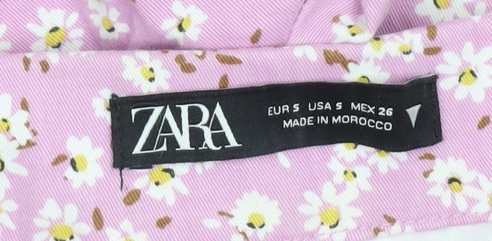 Zara Womens Pink Floral Cotton Slim Trousers Size 8