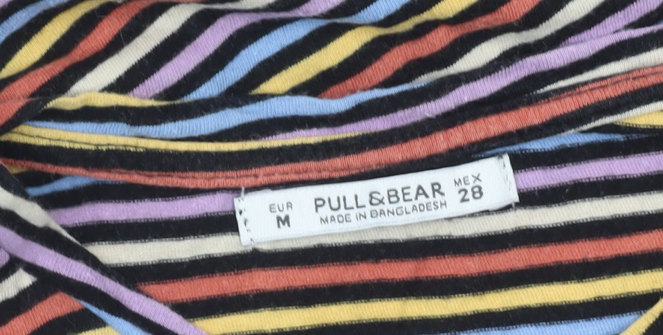 Pull&Bear Women’s Multicoloured Stripe T-Shirt Size 10 Regular Fit