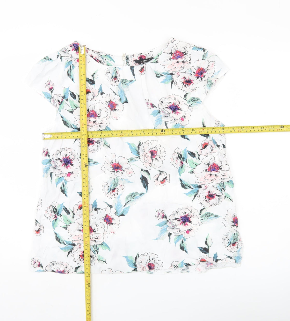 Wallis Women’s White Floral Blouse UK 14 Tunic Style Zip Back