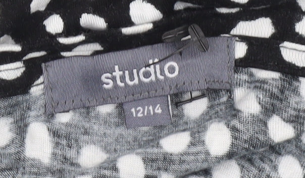 Studio Womens Black Polka Dot Tunic Blouse Size 12 Viscose 3/4 Sleeve