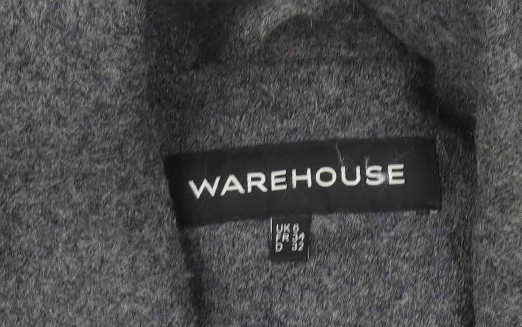 Warehouse Women Grey Wool Blend Overcoat UK 6 Zip Pockets Lined