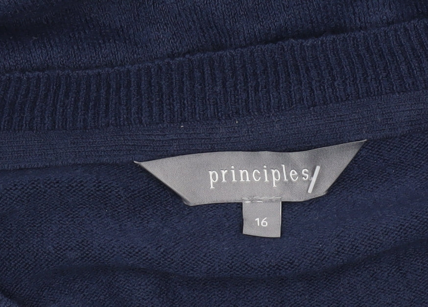 Principles Womens Blue V-Neck Long Sleeve Pullover Jumper Size 16
