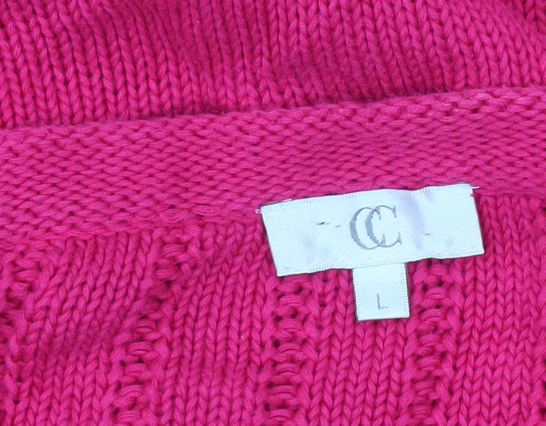 Country Casuals Womens Pink Linen Cotton Cardigan L Round Neck 3/4 Sleeve