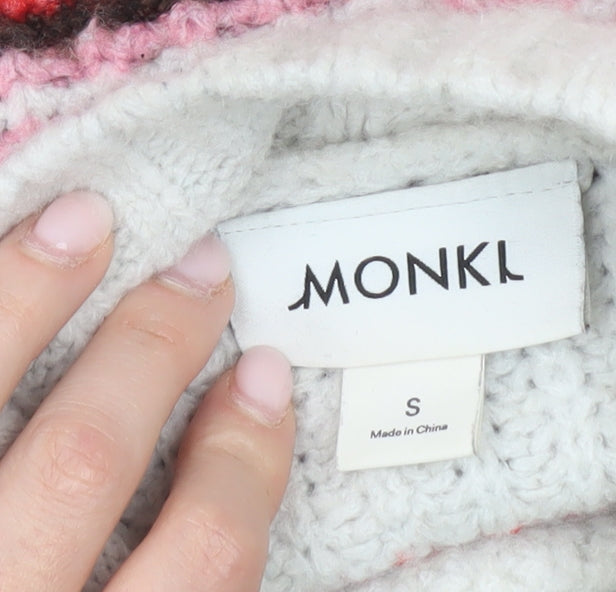 Monki Women’s Multicoloured Striped Mock Neck Chunky Knit Jumper Size S