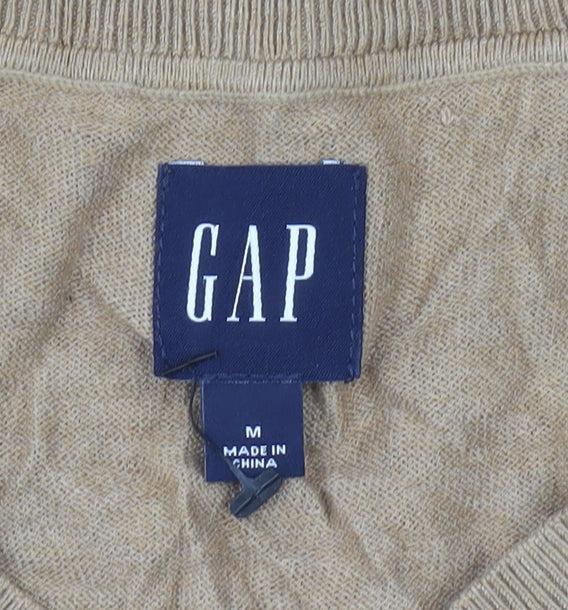 GAP Womens Beige V-Neck Pullover Jumper M Cotton Blend Knit