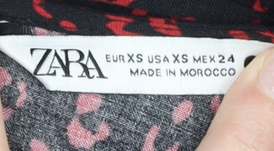 Zara Women Black Red Animal Print Shift Dress XS Long Sleeve