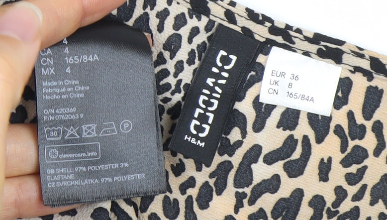 H&M Women’s Beige Leopard Print Bodycon Mini Dress Size 8