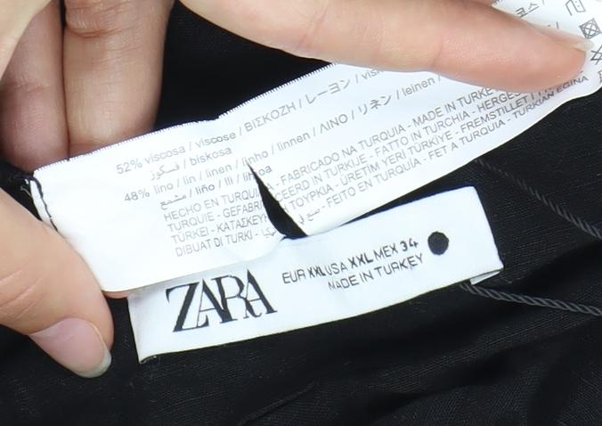 Zara Women Black Strapless Midi Dress Size 6 Linen Blend