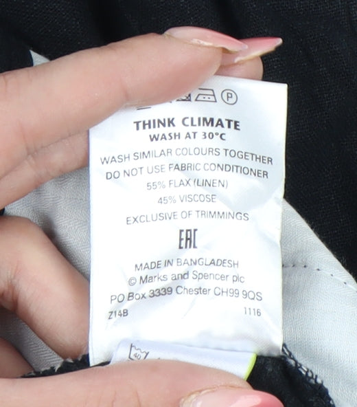 Marks and Spencer Womens Black Linen Blend Straight Trousers Size 16