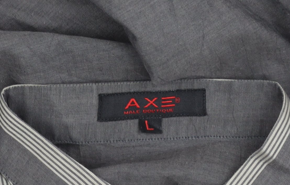 AXE Male Boutique Men's Grey Brown Striped Long Sleeve Shirt L
