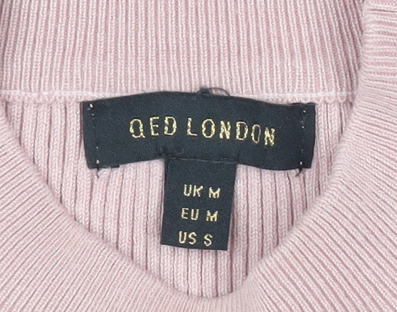 QED London Womens Pink Crew Neck Puff Sleeve Jumper Size M