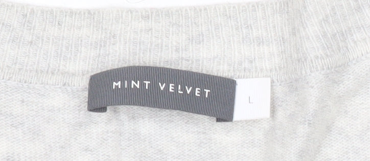 Mint Velvet Womens Grey L V-Neck Studded Pullover Jumper Long Sleeve