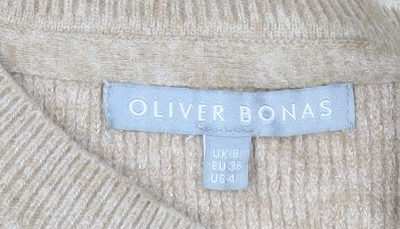 Oliver Bonas Women Beige Size 8 Tunic Jumper Long Sleeve Knit