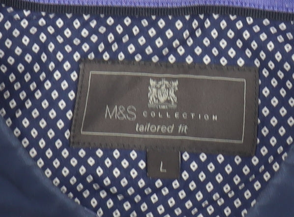 Marks & Spencer Men’s Blue Geometric Button-Up Shirt L Slim Fit