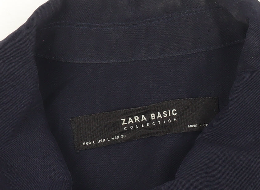 Zara Women Blue Size 14 Mid-Length Basic Jacket with Zip Pockets