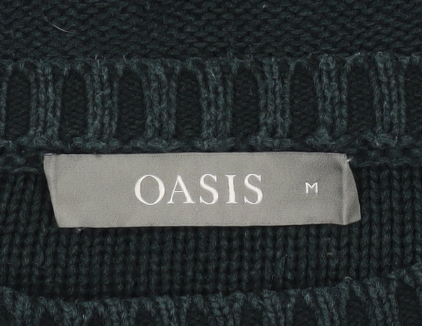 Oasis Womens Black Cotton Crew Neck Cable-Knit Jumper M