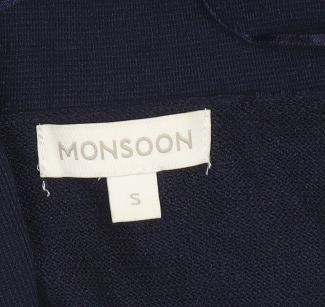 Monsoon Women's Blue Small Shrug Cardigan Knit V-Neck Long Sleeve