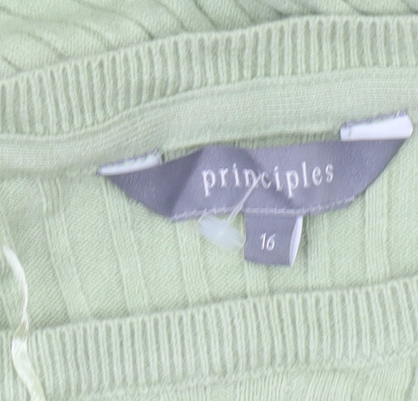 Principles Women Green Size 16 Ribbed Pullover Jumper