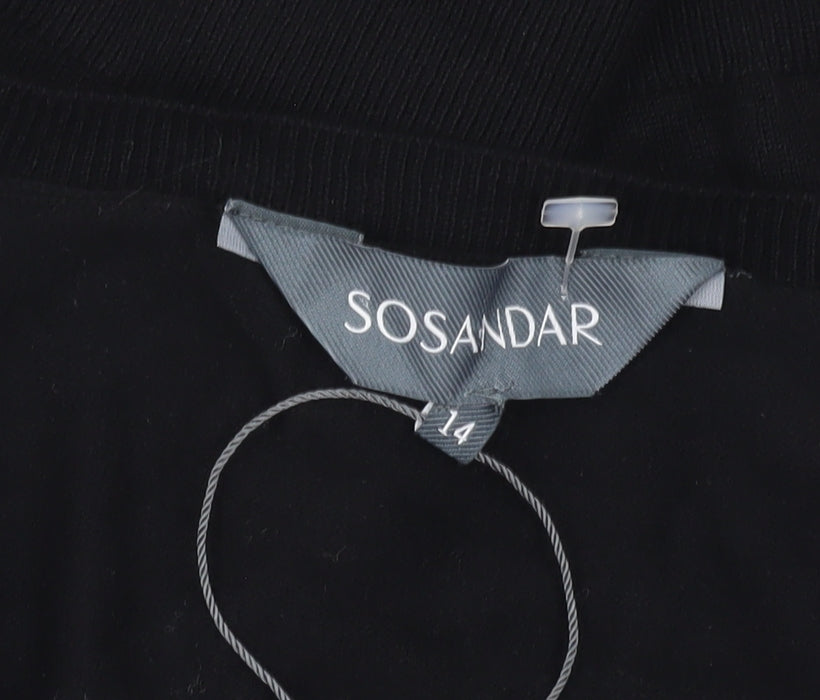 Sosandar Womens Black V-Neck Pullover Jumper Size 14 Long Sleeve Knit