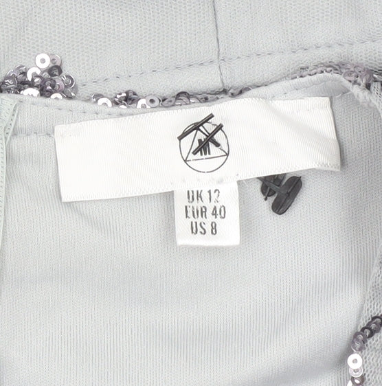 Missguided Women's Grey Sequin Bodycon Party Dress UK 12 Long Sleeve V-Neck