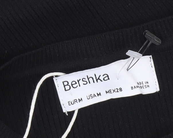 Bershka Womens Black Sleeveless Bodycon Cut Out Knit Dress M