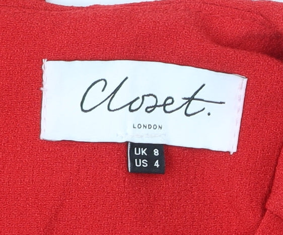 Closet London Women Red Bodycon Dress Size 8 V-Neck Ruched Zip