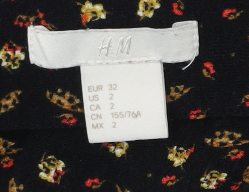 H&M Womens Black Floral Tunic Blouse Size 4 Regular Viscose