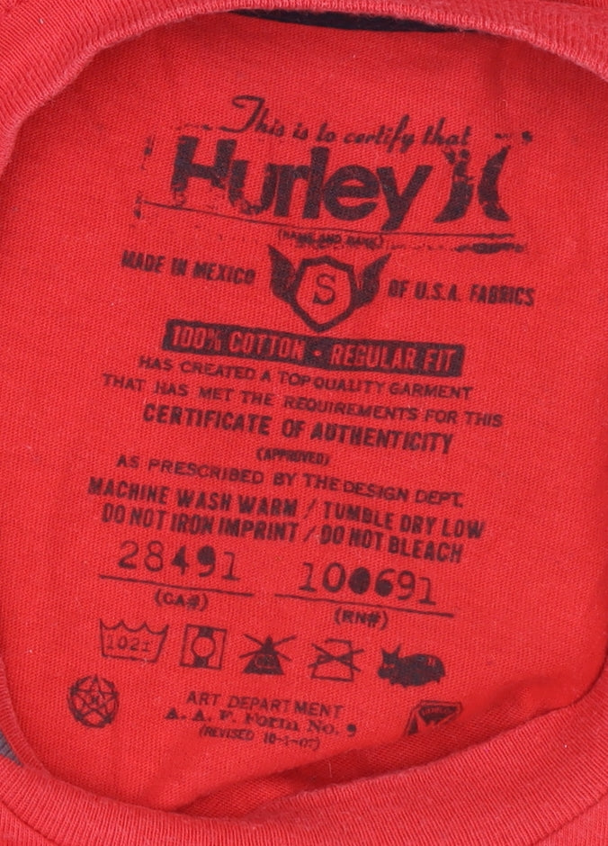 Hurley Men's Red Small Regular Fit Crew Neck Cotton T-Shirt
