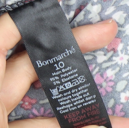 Bonmarché Women’s Black Floral Bodycon Dress Size 10 V-Neck Long Sleeve